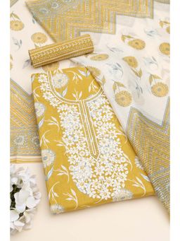 Soch - Mustard Floral Embroidered Unstitched Kurta with Bottom and Dupatta