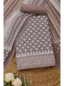 Soch - Beige Polka Dots Printed Unstitched Kurta with Bottom and Dupatta