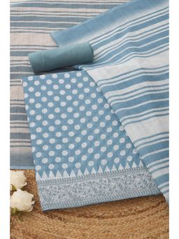 Soch - Blue Polka Dots Printed Unstitched Kurta with Bottom and Dupatta