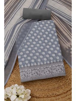 Soch - Grey Polka Dots Printed Unstitched Kurta with Bottom and Dupatta