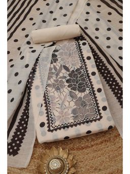 Soch - Beige Polka Dots Printed Unstitched Kurta with Bottom and Dupatta