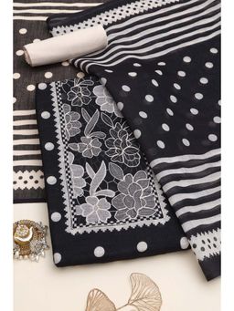 Soch - Black Polka Dots Printed Unstitched Kurta with Bottom and Dupatta