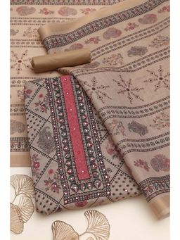 Soch - Beige Floral Printed Mirror Work Unstitched Kurta with Bottom and Dupatta