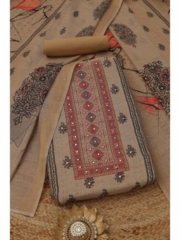 Soch - Beige Floral Printed Mirror Work Unstitched Kurta with Bottom and Dupatta