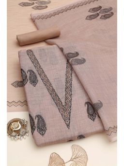 Soch - Beige Printed Sequined Unstitched Kurta with Bottom and Dupatta