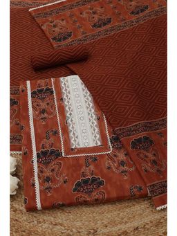 Soch - Rust Printed Unstitched Kurta with Bottom and Dupatta