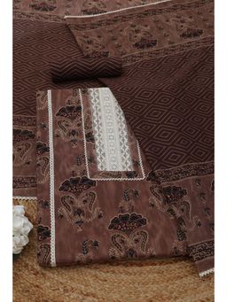Soch - Brown Printed Unstitched Kurta with Bottom and Dupatta