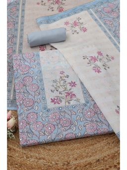 Soch - Powder Blue Floral Mirror Work Unstitched Kurta with Bottom and Dupatta