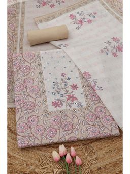 Soch - Beige Floral Mirror Work Unstitched Kurta with Bottom and Dupatta