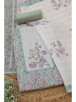 Soch - Sap Green Floral Mirror Work Unstitched Kurta with Bottom and Dupatta