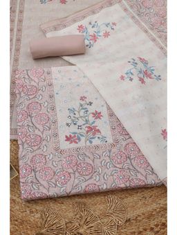 Soch - Peach Floral Mirror Work Unstitched Kurta with Bottom and Dupatta