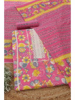 Soch - Pink Floral Printed Unstitched Kurta with Bottom and Dupatta