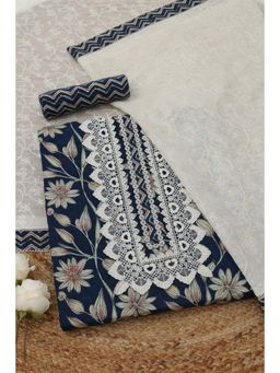 Soch - Navy Blue Floral Printed Unstitched Kurta with Bottom and Dupatta