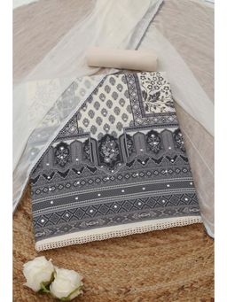 Soch - Cream-Grey Printed Unstitched Kurta with Bottom and Dupatta