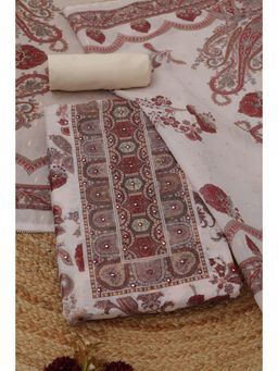 Soch - Brown Paisley Mirror Work Unstitched Kurta with Bottom and Dupatta