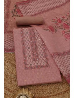 Soch - Pink Floral Mirror Work Unstitched Kurta with Bottom and Dupatta