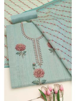 Soch - Turquoise Floral Sequined Unstitched Kurta with Bottom and Dupatta