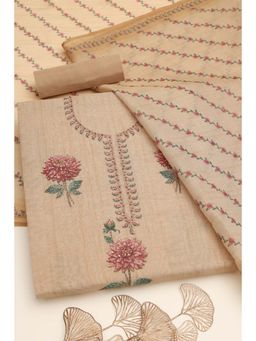 Soch - Beige Floral Sequined Unstitched Kurta with Bottom and Dupatta