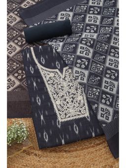 Soch - Black Linen Ikat Printed Unstitched Kurta with Bottom and Dupatta