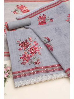 Soch - Grey Floral Sequined Unstitched Kurta with Bottom and Dupatta