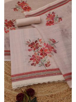 Soch - Peach Floral Sequined Unstitched Kurta with Bottom and Dupatta