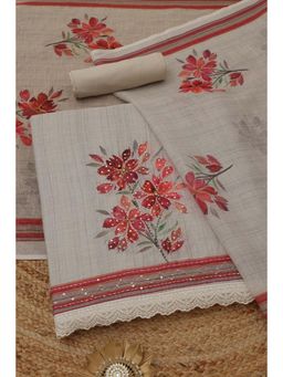 Soch - Light Grey Floral Sequined Unstitched Kurta with Bottom and Dupatta