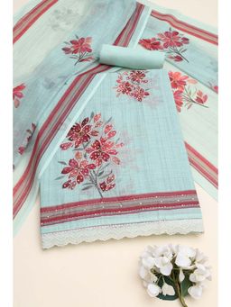 Soch - Turquoise Floral Sequined Unstitched Kurta with Bottom and Dupatta