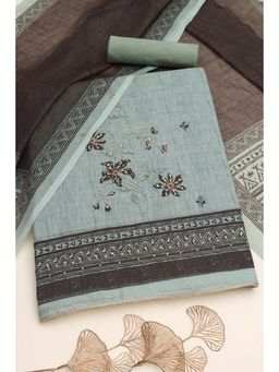 Soch - Sap Green Floral Beads Work Unstitched Kurta with Bottom and Dupatta