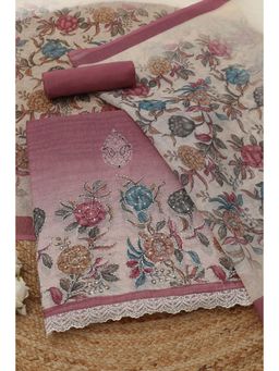 Soch - Pink Floral Sequined Unstitched Kurta with Bottom and Dupatta