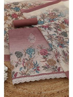 Soch - Mauve Floral Sequined Unstitched Kurta with Bottom and Dupatta