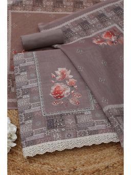 Soch - Brown Floral Sequined Unstitched Kurta with Bottom and Dupatta