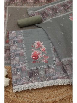 Soch - Sap Green Floral Sequined Unstitched Kurta with Bottom and Dupatta