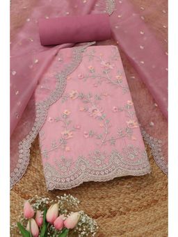 Soch - Pink Floral Embroidered Unstitched Kurta with Bottom and Dupatta