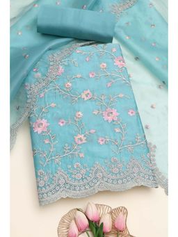 Soch - Blue Floral Embroidered Unstitched Kurta with Bottom and Dupatta