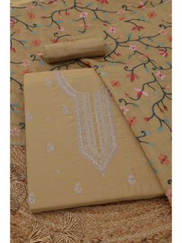 Soch - Gold Floral Zari Embroidered Unstitched Kurta with Bottom and Dupatta