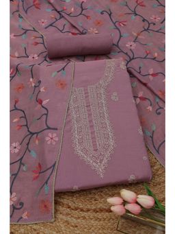 Soch - Purple Floral Zari Embroidered Unstitched Kurta with Bottom and Dupatta