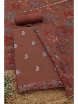 Soch - Brown Floral Embroidered Unstitched Kurta with Bottom and Dupatta