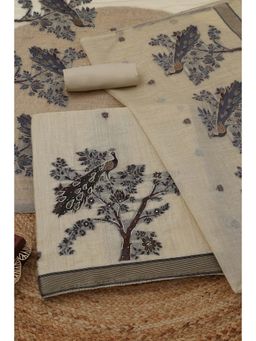 Soch - Brown-Beige Printed Sequined Unstitched Kurta with Bottom and Dupatta