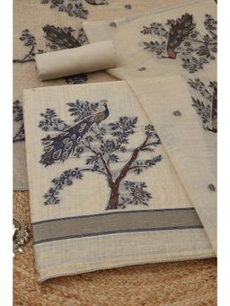 Soch - Blue-Beige Printed Sequined Unstitched Kurta with Bottom and Dupatta