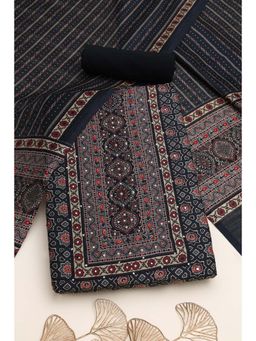 Soch - Charcoal Ajrak Printed Unstitched Kurta with Bottom and Dupatta