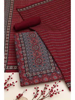 Soch - Maroon Ajrak Printed Unstitched Kurta with Bottom and Dupatta