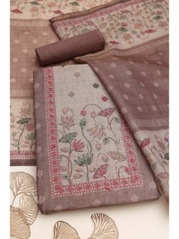 Soch - Brown Floral Embroidered Unstitched Kurta with Bottom and Dupatta