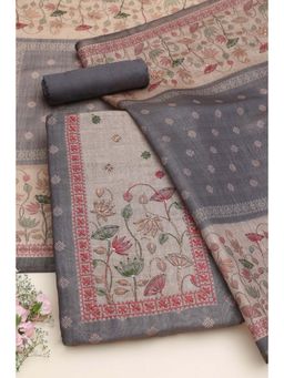 Soch - Grey Floral Embroidered Unstitched Kurta with Bottom and Dupatta