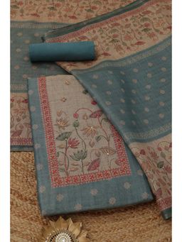 Soch - Blue Floral Embroidered Unstitched Kurta with Bottom and Dupatta