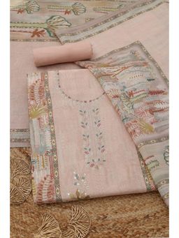 Soch - Peach Printed Embroidered Unstitched Kurta with Bottom and Dupatta