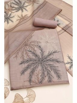 Soch - Beige Kantha Embroidery Unstitched Kurta with Bottom and Dupatta