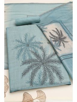 Soch - Blue Kantha Embroidery Unstitched Kurta with Bottom and Dupatta