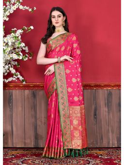 Yavira Silk - Pink Katan Saree With Zari Pallu And Unstitched Blouse