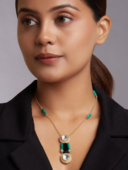 Joules By Radhika - Gold Plated Necklace with Green Jade Pipes