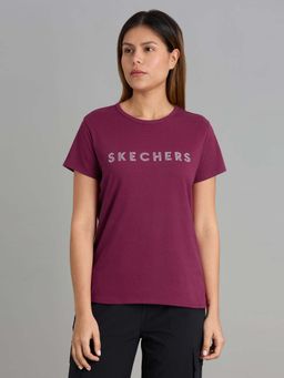 SKECHERS - Women Wine Crew Neck Diamonte T-Shirt